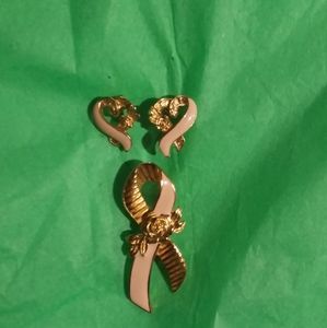 Vintage Avon Breast Cancer brooch and matching earrings